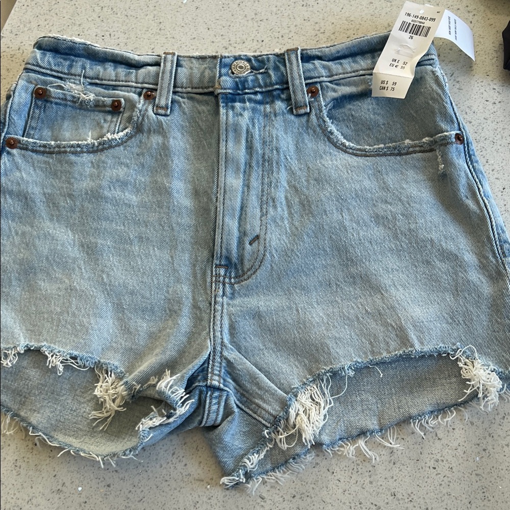 Abercrombie & Fitch Light Wash Distressed High-Rise Denim Shorts